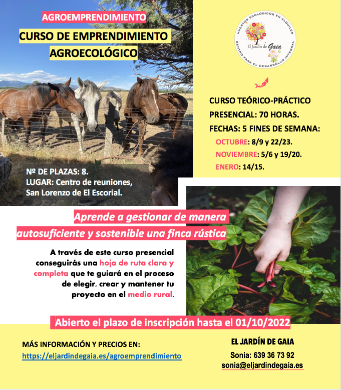 Curso en Emprendimiento Agroecológico de 70 horas de duración en San Lorenzo de El Escorial